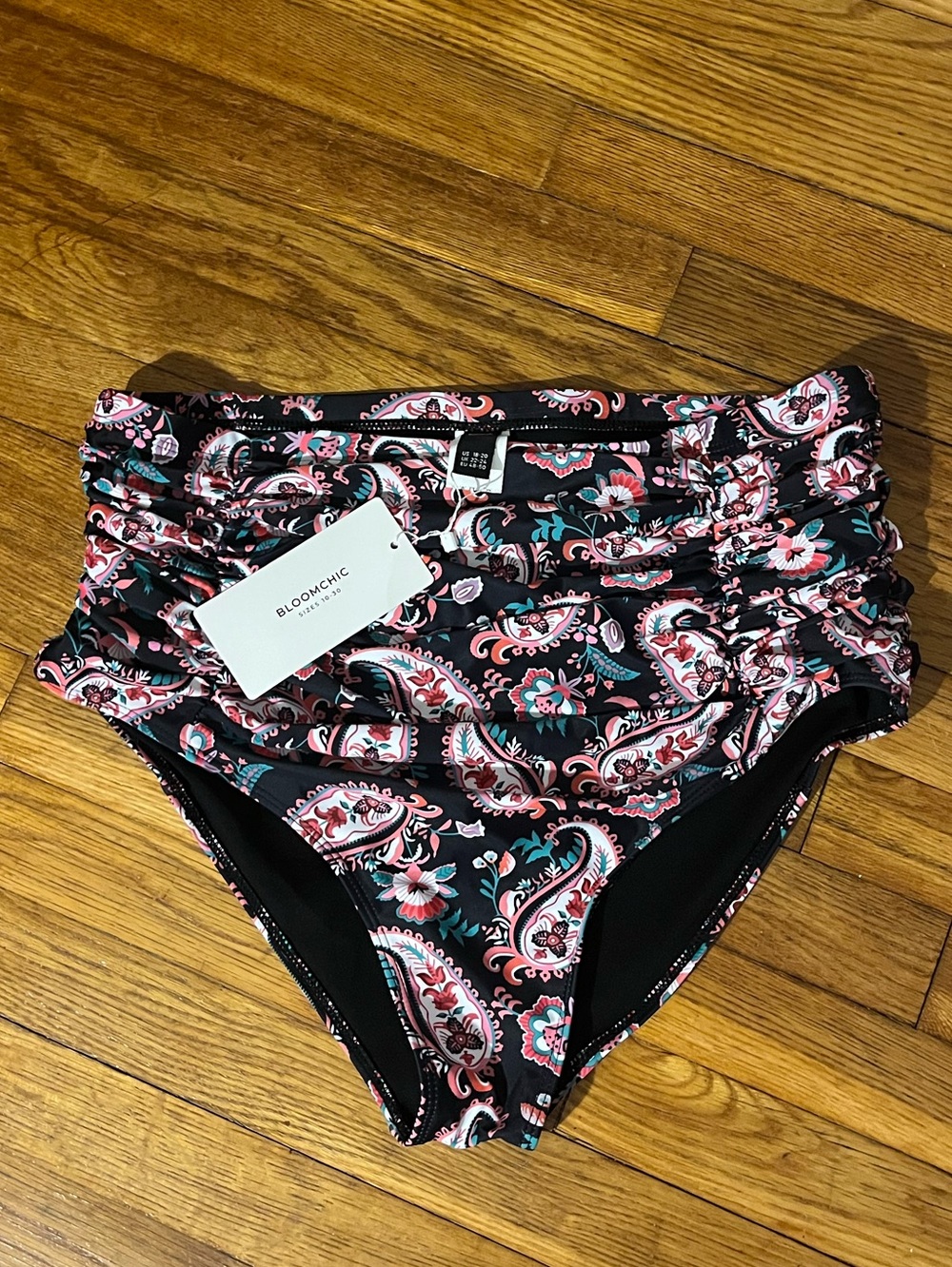 NWT BloomChic Black Floral Paisley High-Waist Bikini Bottom Size 18/20 XXL